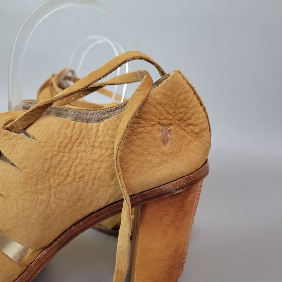 FRYE Womens Block 4" Heels Sofia Tie On Gladiator Brown Peep Toe Suede Shoe Sz 9 - Picture 3 of 8